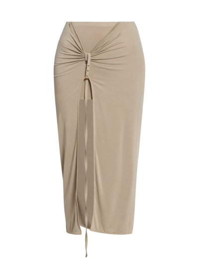 Shop Jacquemus Women's Buckle-accented Jersey Midi-skirt In Light Khaki