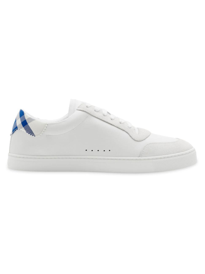 Shop Burberry Men's Check Leather-cotton Sneakers In White Knight Check