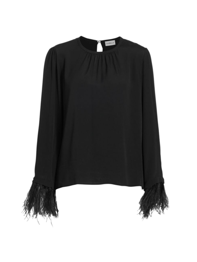 Shop Marella Women's Rivista Feather-trim Silk Top In Black