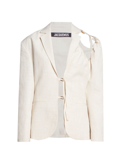 Shop Jacquemus Women's Galliga Cut-out Linen-blend Blazer In Off White