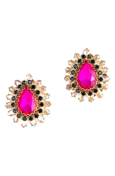 Shop Deepa Gurnani Leesha Crystal Stud Earrings In Fuchsia