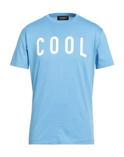 Shop Dsquared2 Man T-shirt Azure Size M Cotton In Blue