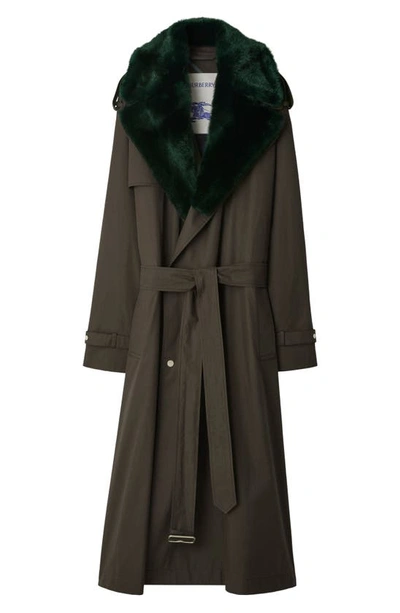 Shop Burberry Kennington Oversize Water Resistant Trench Coat With Removable Faux Fur Trim In Otter