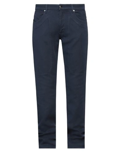 Shop Jeckerson Man Pants Navy Blue Size 32 Cotton, Elastane