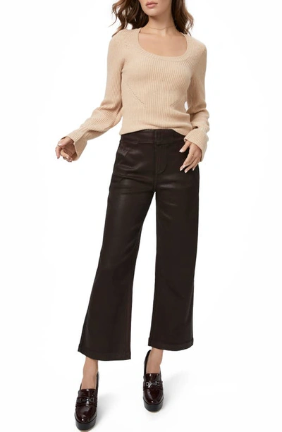 Shop Paige Nellie Coated High Waist Wide Leg Trouser Pants In Chicory Coffee Luxe Coating