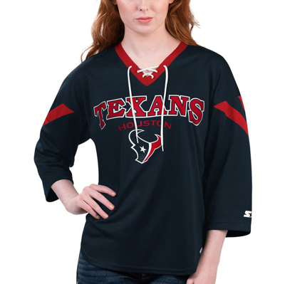 Shop Starter Navy Houston Texans Rally Lace-up 3/4 Sleeve T-shirt