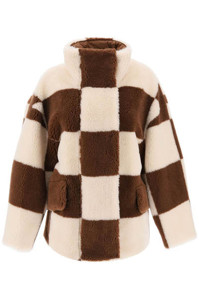 Shop Stand Studio Dani Teddy Jacket With Checkered Motif In White, Brown