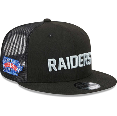 Shop New Era Black Las Vegas Raiders Stacked Trucker 9fifty Snapback Hat