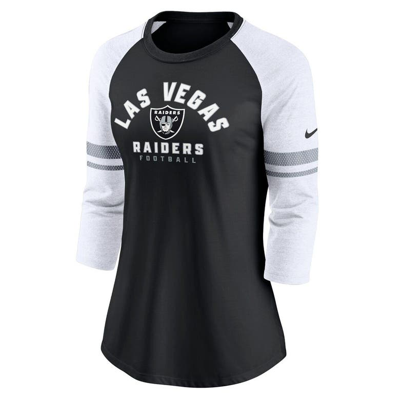 Shop Nike Black Las Vegas Raiders 3/4-sleeve Lightweight Raglan Fashion T-shirt