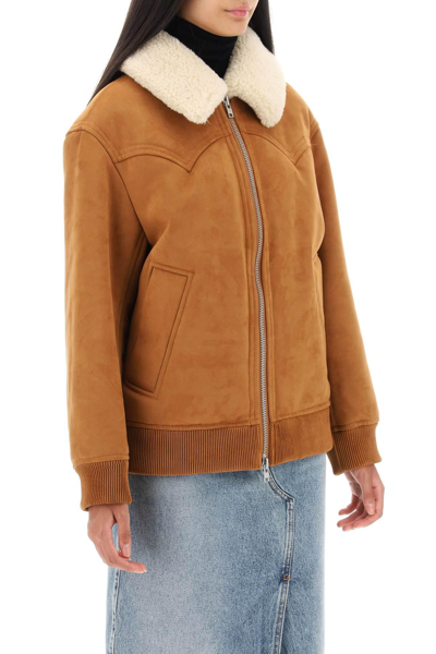 Shop Stand Studio Lillee Eco-shearling Bomber Jacket In Brown