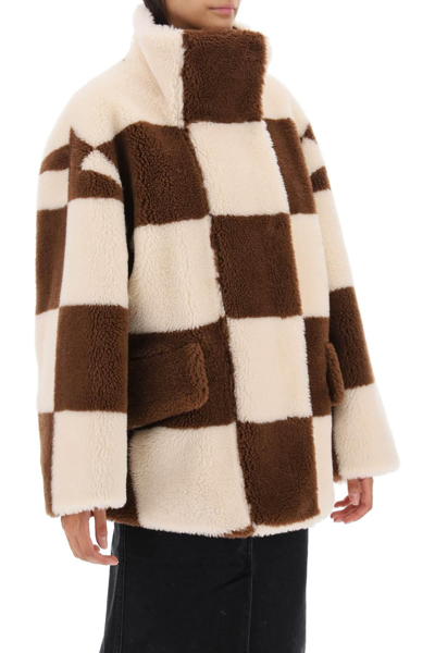Shop Stand Studio Dani Teddy Jacket With Checkered Motif In White,brown