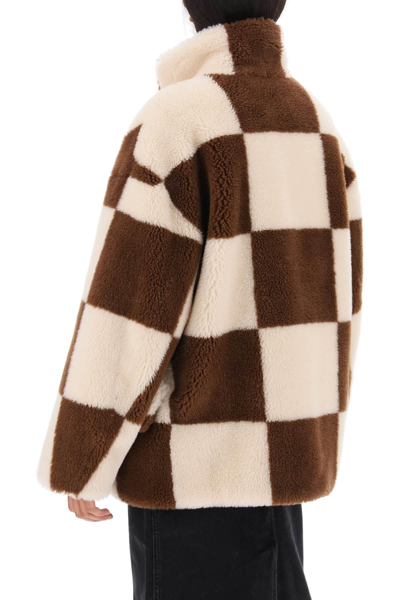 Shop Stand Studio Dani Teddy Jacket With Checkered Motif In White,brown