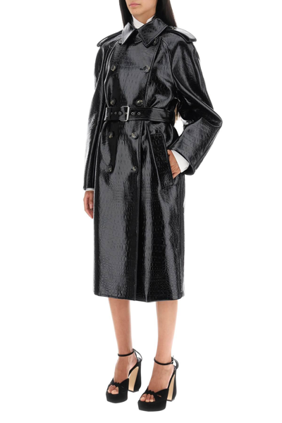 Shop Sportmax 'faggi' Crocodile-effect Vinyl Trench Coat In Black