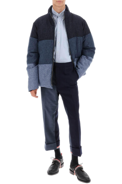 Shop Thom Browne Cuffed Trousers In Funmix Shetland In Blue,grey