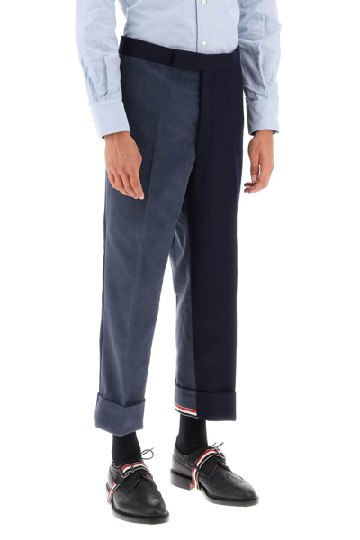 Shop Thom Browne Cuffed Trousers In Funmix Shetland In Blue,grey