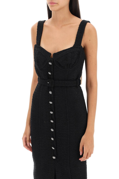 Shop Self-portrait Boucle Midi Dress With Jewel Buttons In Black