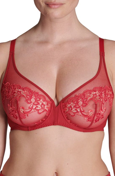 Shop Simone Perele Saga Sheer Underwire Plunge Bra In Lipstick