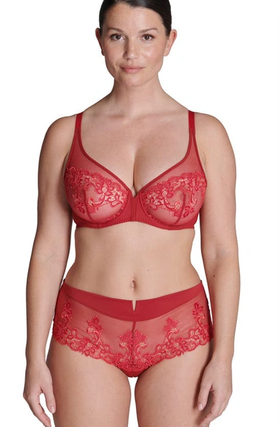 Shop Simone Perele Saga Sheer Underwire Plunge Bra In Lipstick