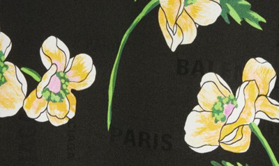 Shop Balenciaga Oversize Floral Logo Jacquard Silk Button-up Shirt In Black/ Yellow