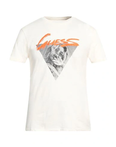 Shop Guess Man T-shirt Cream Size S Cotton In White