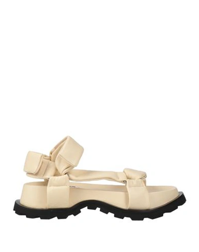Shop Jil Sander Woman Sandals Ivory Size 11 Lambskin In White