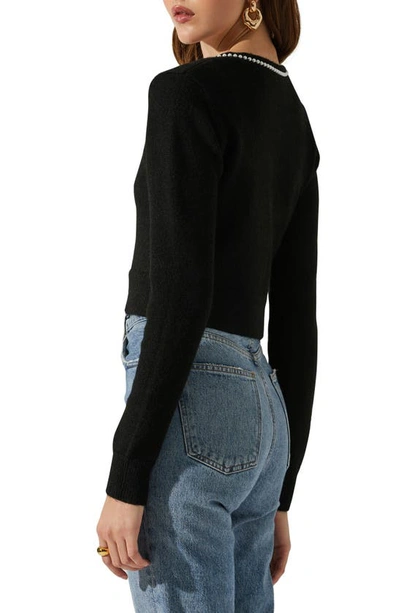 Shop Astr Melissa Imitation Pearl Trim Cardigan In Black
