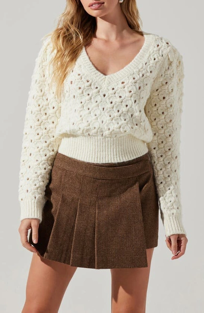 Shop Astr Theodora Houndstooth Pleated Wool Blend Miniskirt In Brown