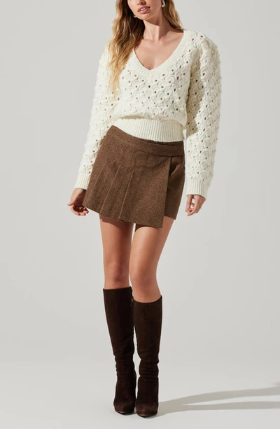 Shop Astr Theodora Houndstooth Pleated Wool Blend Miniskirt In Brown
