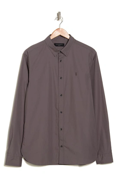 Shop Allsaints Riviera Long Sleeve Shirt In Stereo Grey