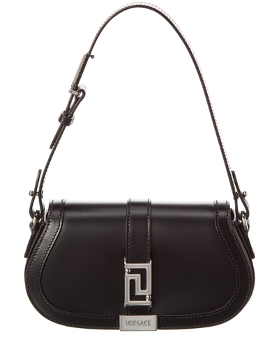 Shop Versace Greca Goddess Mini Leather Shoulder Bag In Black