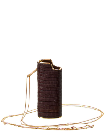Shop Celine Reptile-embossed Leather Lighter Case In Black