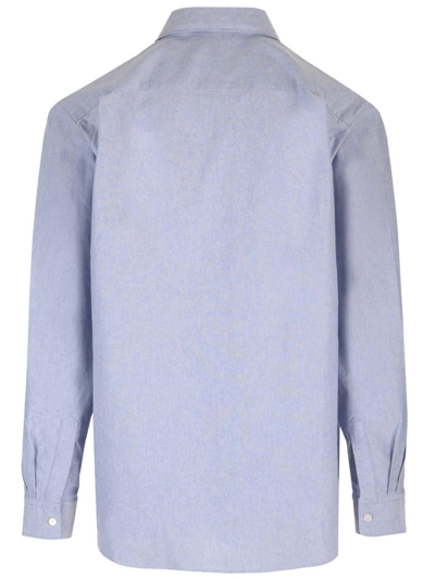Shop Acne Studios Logo Embroidered Collared Button-up Shirt In Aan Blue