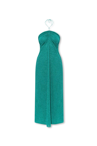 Shop Oseree Lurex Halterneck Dress In Aquamarine
