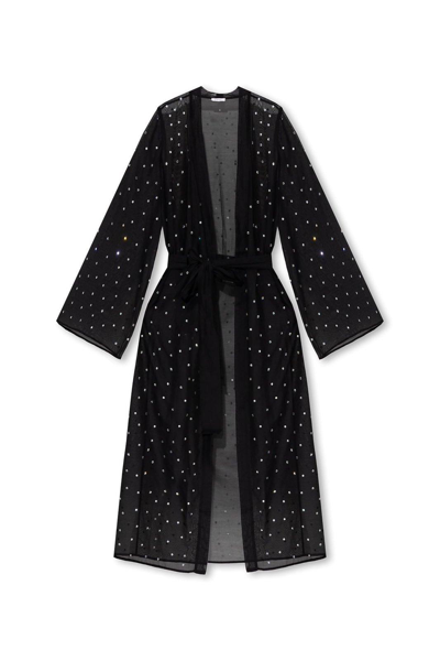Shop Oseree Crystal Embellished Tie-front Dress In Black