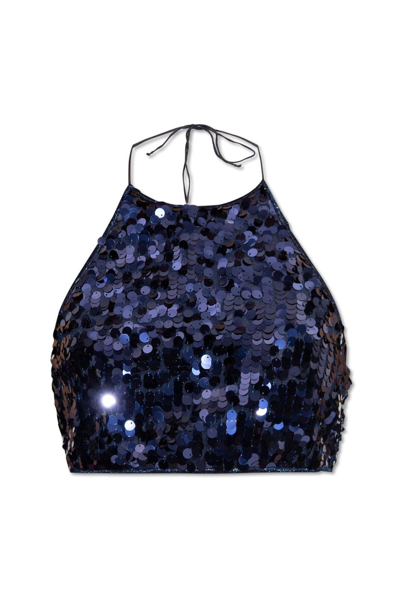 Shop Oseree Sequin Embellished Halter Top In Blue Navy