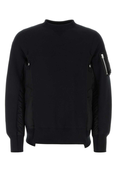 Shop Sacai Panelled-design Crewneck Sweatshirt In Black/black