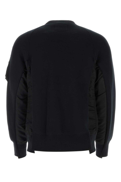 Shop Sacai Panelled-design Crewneck Sweatshirt In Black/black