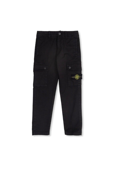 Shop Stone Island Junior Tapered Leg Cargo Trousers In Black