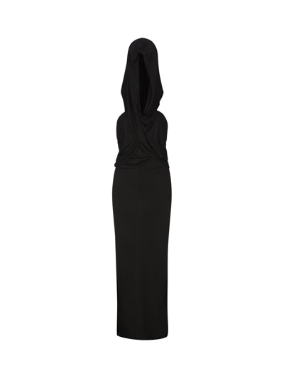 Saint Laurent Hooded Draped Dress In Schwarz