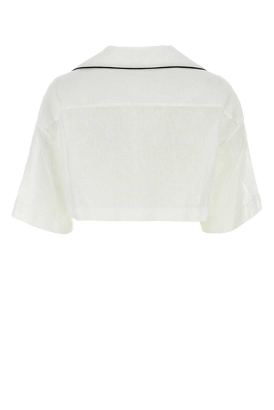Shop Palm Angels Short-sleeved Cropped Shirt In Off White