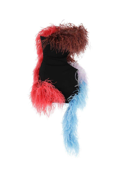 Attico Keri Colorblock Feather Strapless Minidress