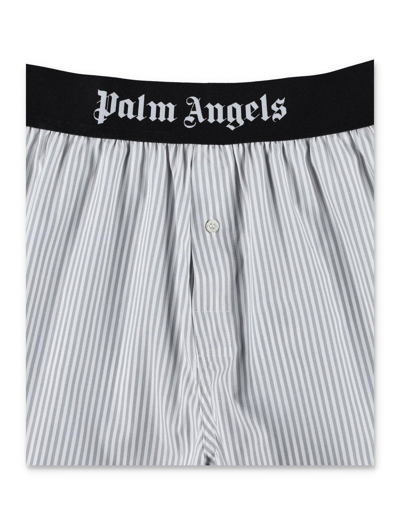Shop Palm Angels Logo Waistband Striped Boxers In Light Grey
