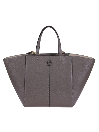 Shop Tory Burch Double T Tote Bag In Silver Maple