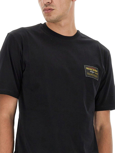 Shop Moschino Logo Patch Crewneck T-shirt In Nero