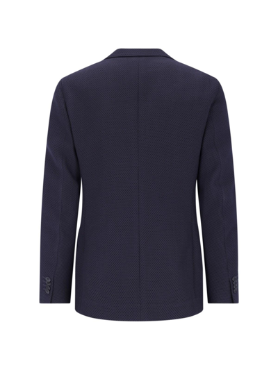 Shop Giorgio Armani Double-breasted Blazer In Blu