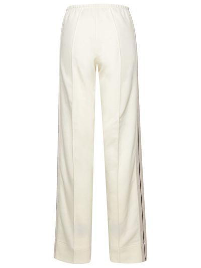Shop Palm Angels Ivory Cotton Blend Trousers In Beige