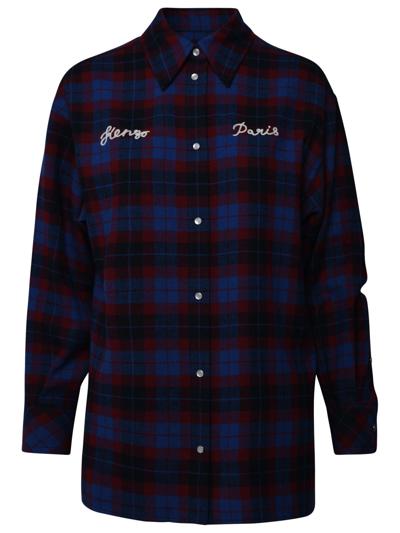 Shop Kenzo Blue And Red Wool Blend Shirt