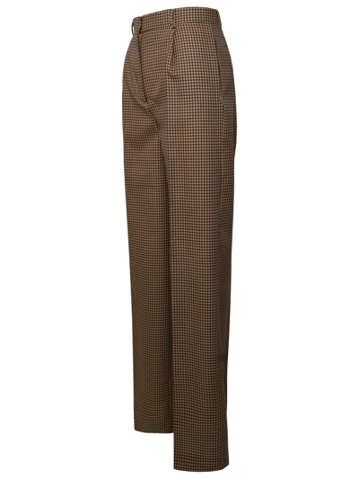 Shop Msgm Two-tone Wool Trousers In Beige