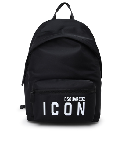 Shop Dsquared2 Be Icon Black Fabric Backpack