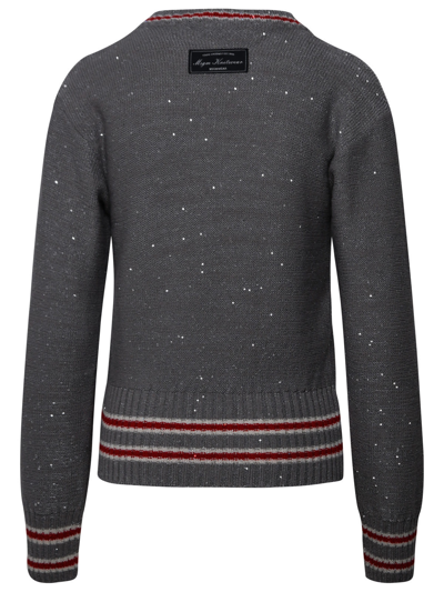Shop Msgm Grey Wool Blend Varsity Sweater